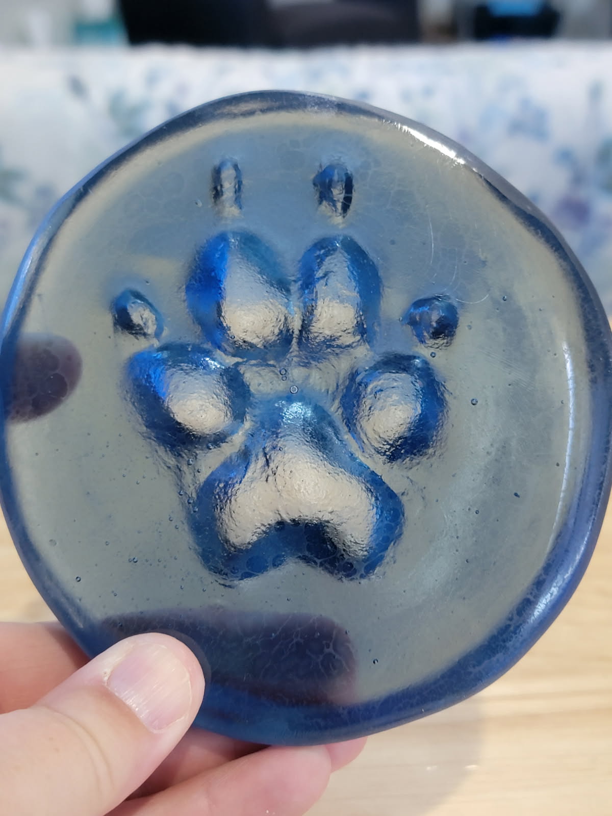 Memorial Paw Impression - Blue Glass Pet In-Home Euthanasia